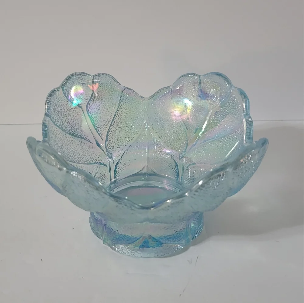 L.E.Smith Irredescent Cabbage Leaf Candle Holder Or Candy Dish
